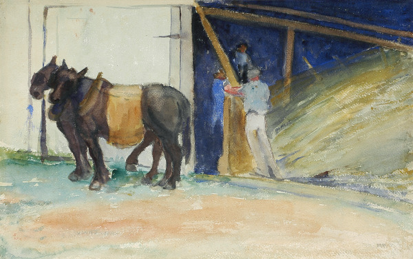 2 Mules by a Barn