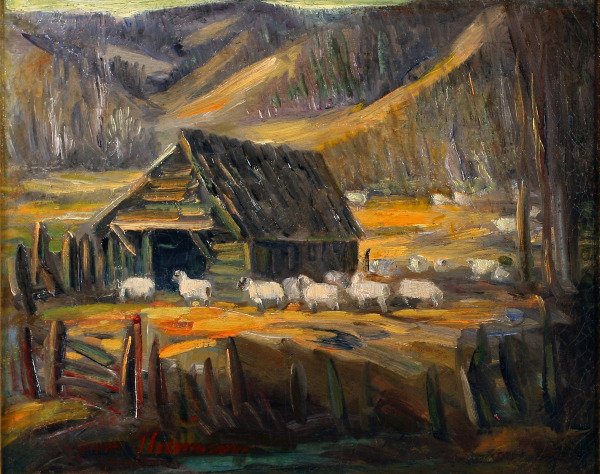 Untitled (Barn and Sheep)