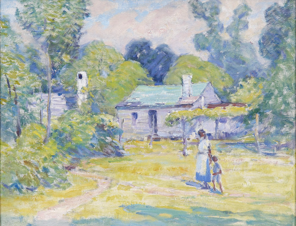 Savannah Area Landscape with Cabin and Figures
