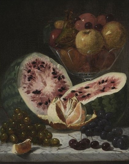 Still Life with Watermelon and Fruit in a Glass Compote