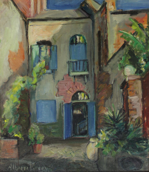 French Quarter Courtyard with Blue Shutters