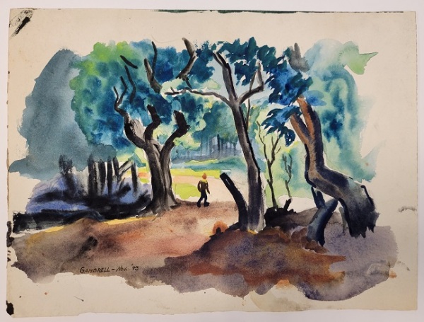Untitled (trees with single figure on path)