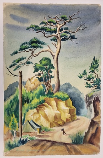 Untitled (central tree with two figures on road below)
