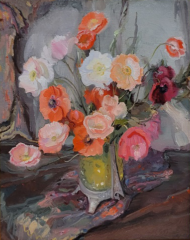 Poppies in a Green Vase